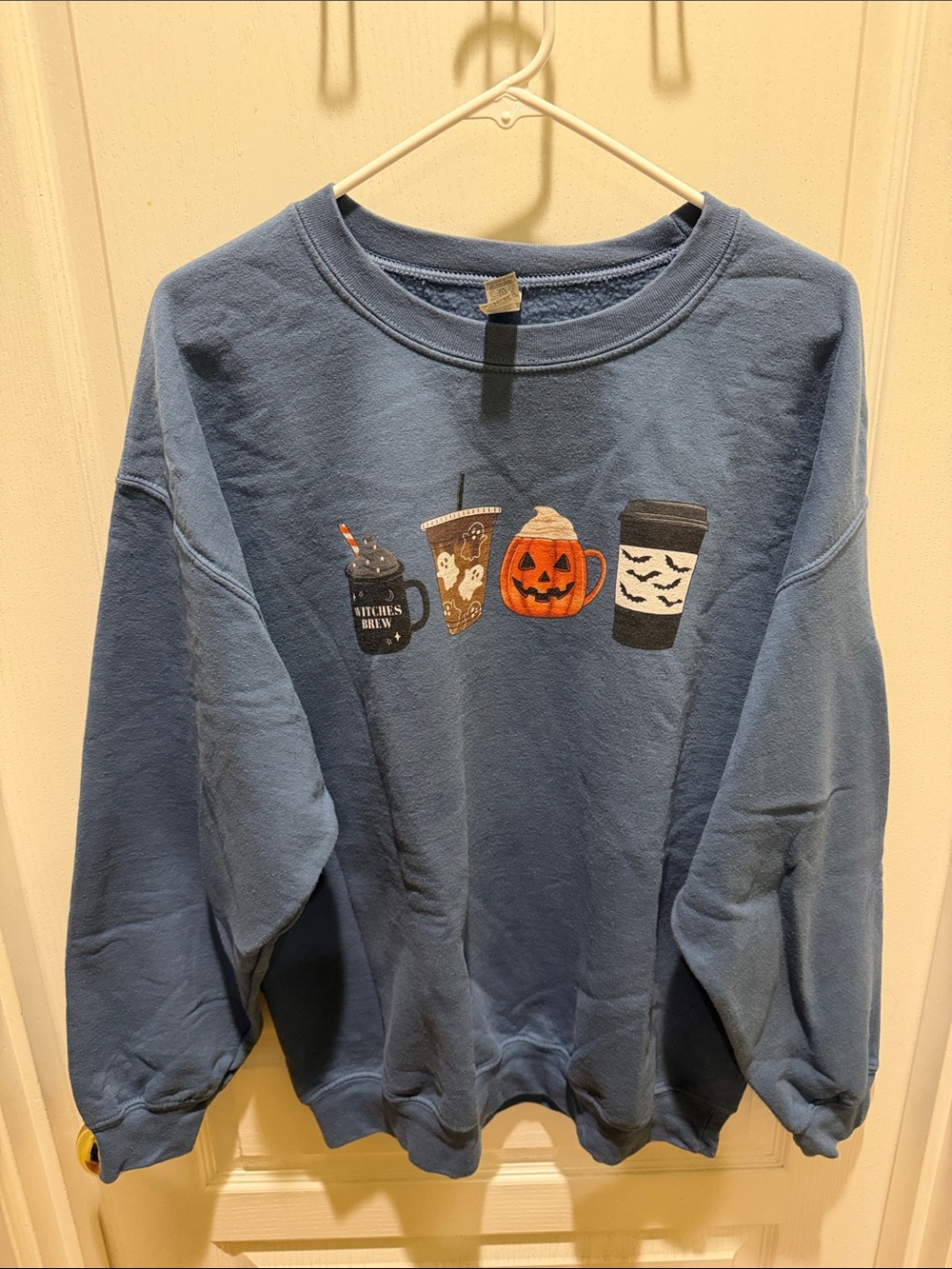 Gildan Blue Crewneck Sweatshirt with Halloween Drink Graphics - Picture 9 of 10